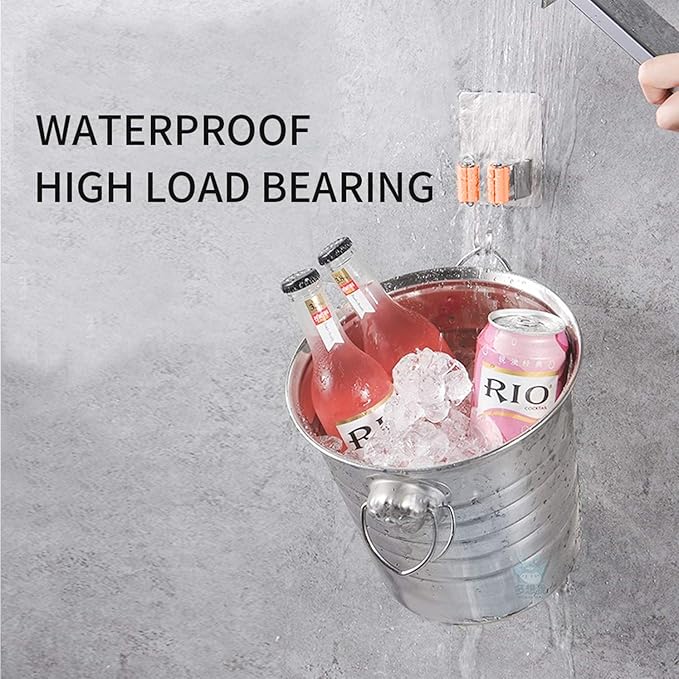 Stainless Steel Self Adhesive Broom Holder Wall Mount - Heavy Duty Mop and Broom Hooks Organizer, No Drill Magnetic Broom Hanger for Kitchen, Bathroom, Garage-Orange (4 Pack)