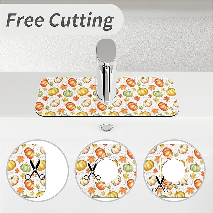 Faucet Draining Mat For Kitchen Sink, Maple Pumpkin Diatom Mud Absorbent Drain Pad For Bathroom Kitchen Sink Splash Guard Drying Mat
