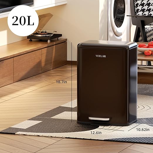 Kitchen 5.5Gallon(20L) Trash Can - Stainless Steel Garbage Cans with Foot Pedal, Recycling Bin with Lid for Office Bathroom Decor (Coffee)