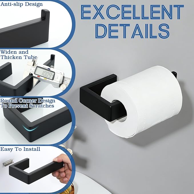 Alise Toilet Paper Holder,Bathroom Tissue Holder Wall Mount Toilet Paper Roll Holder Storage Dispenser,SUS304 Stainless Steel Paper Holder for Toilet, Washroom, RV,Matte Black