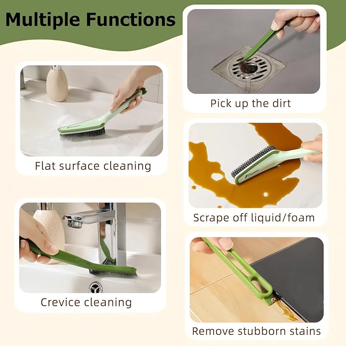 Hard Bristle Detachable Cleaning Brush, 4 in 1Household Cleaning Brush, Crevice Cleaning Brush, Multifunctional Gap Cleaning Scrub Brush Cleaning Tools for Kitchen, Bathroom, Window (2, Green)