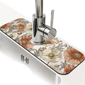 Kitchen Sink Splash Guard，orange and brown poppies Faucet Mat Sink Gadgets-Super Absorbent Fast Drying Mat Drip Catcher for Kitchen, Bathroom,Sink Mat, Dish Drying Mat, Bathroom(15" X 5.5" )