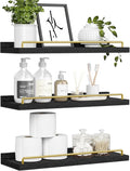 Floating Shelves for Wall Decor, Black and Gold Shelves for Bathroom, Living Room, Bedroom, Picture Frames, Plants, Kitchen (Set of 3)