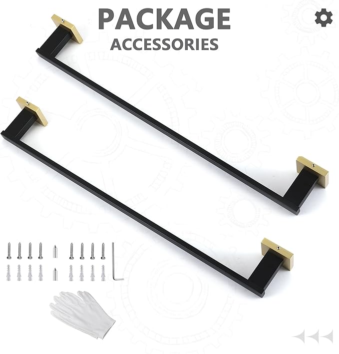LANC 32-Inche Long Towel Bars for Bathroom Wall Mounted Matte Black and Gold Bath Towel Racks Stainless Steel Towel Rod for Bathroom Kitchen Single Towel Holder Towel Hanger, 2 Pack A9010GK-L8P2