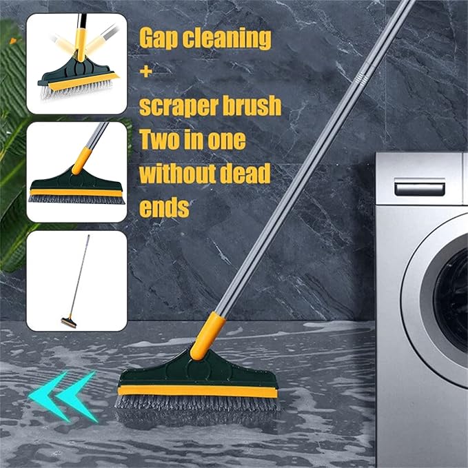 Floor Scrub Brush with Long Handle - 2 in 1 Long Handle Scrub Brush,Adjustable V-Shaped Floor Brush Scrubber, 120 Degree Triangular Rotating Brush Head Shakven