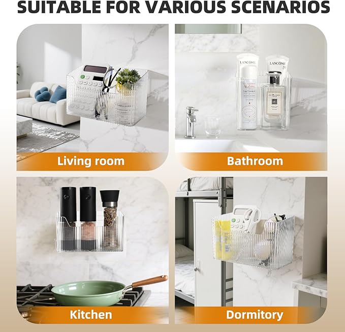 "Set of 3 Shower Caddy & Cabinet Door Organizer - Wall Mounted Shower Shelves with Adhesive, Stackable Plastic Shower Organizer, Clear Bathroom Organizers for Kitchen, Pantry (BPA Free, Large)"