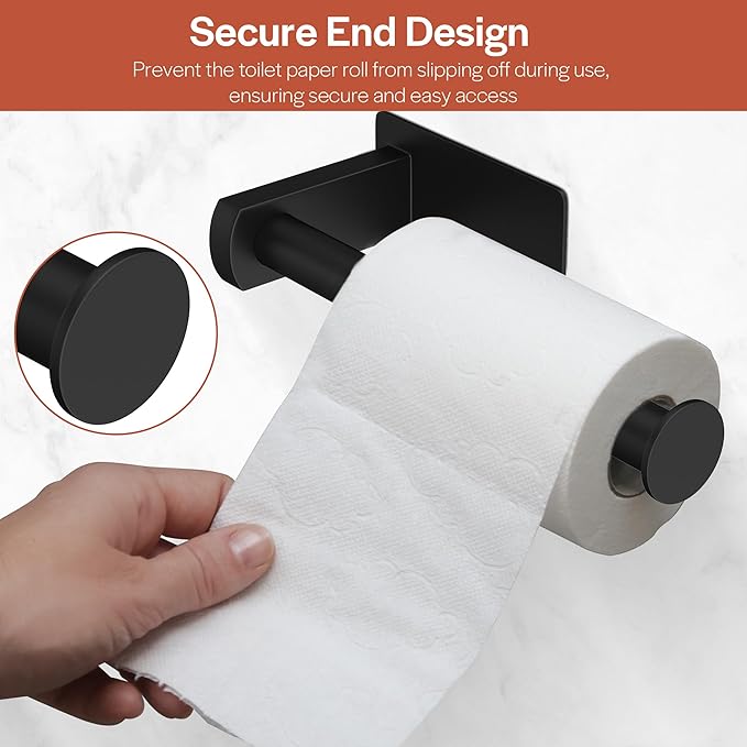 Toilet Paper Holder, Self-Adhesive Toilet Paper Roll Holder for Bathroom and Washroom, No-Drill SUS 304 Stainless Steel,Matte Black