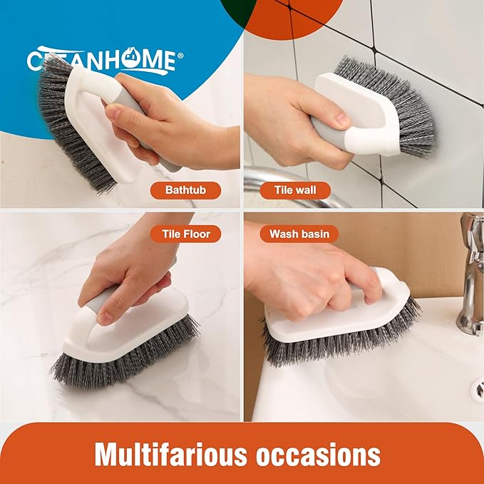 3 Pcs Scrub Brush,Multifunctional Cleaning Brush Set with Non-Slip Handle and Sturdy Bristles,Scrub Brushes for Cleaning Bathroom,Kitchen,Grout,Tile,Grey