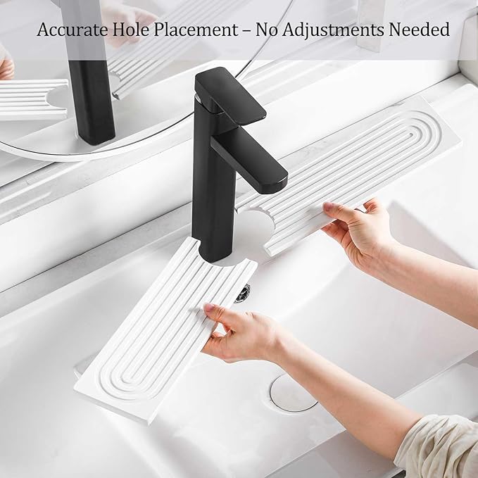 Stone Faucet Mat For Kitchen Sink, 23.6" Diatomite Quick Drying Stone Mat For Kitchen Sink, Stone Sink Splash Guard for Bathroom Counter (White)