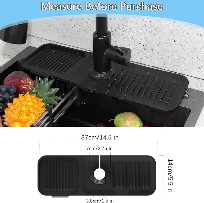 14.5*5.5 Inch Large Non-Slip Base,Multi-Surface Protector for Kitchen,Bathroom,Laundry,RV,Easy Clean Water Deflector Accessory(black)