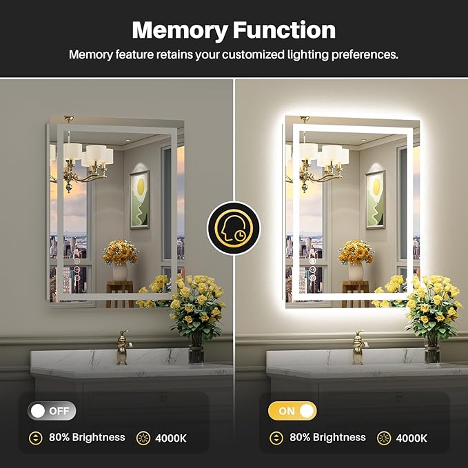 36"x32" LED Bathroom Mirror with Lights, Backlit & Front Lit, Anti-Fog Lighted Bathroom Vanity Mirror for Wall, Memory Function, Dimmable, HD Tempered Glass, Shatter-Proof