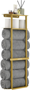 simpletome Towel Racks for Bathroom Storage Shower Organizer 31 inch Wall Mounted with Shelves Can Holds 6 Large Towels Thickened Carbon Steel(Gold)