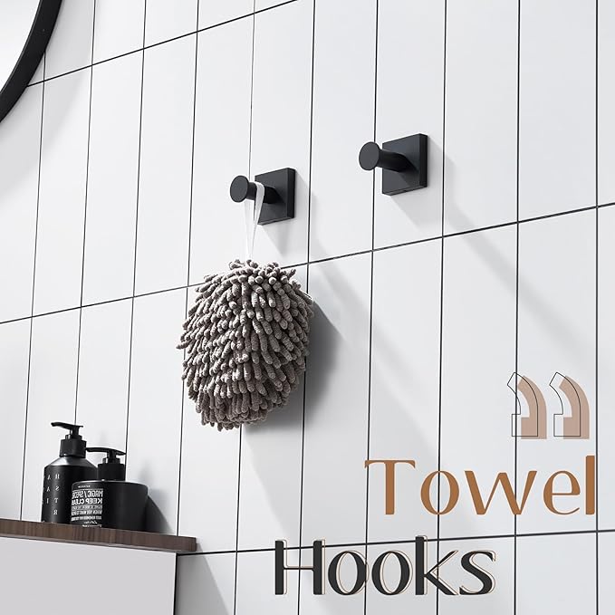 KOKOSIRI Robe Hooks Black Bathroom Shower Hook Holder for Hanging Bath Towels Kitchen Bathroom Hardware Wall Mounted Stainless Steel 2 Pack, B1016BK-P2