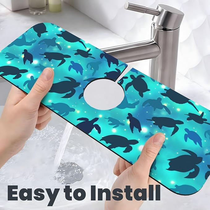 Faucet Draining Mat For Kitchen Sink, Sea Turtles Blue Diatom Mud Absorbent Drain Pad For Bathroom Kitchen Sink Splash Guard Drying Mat