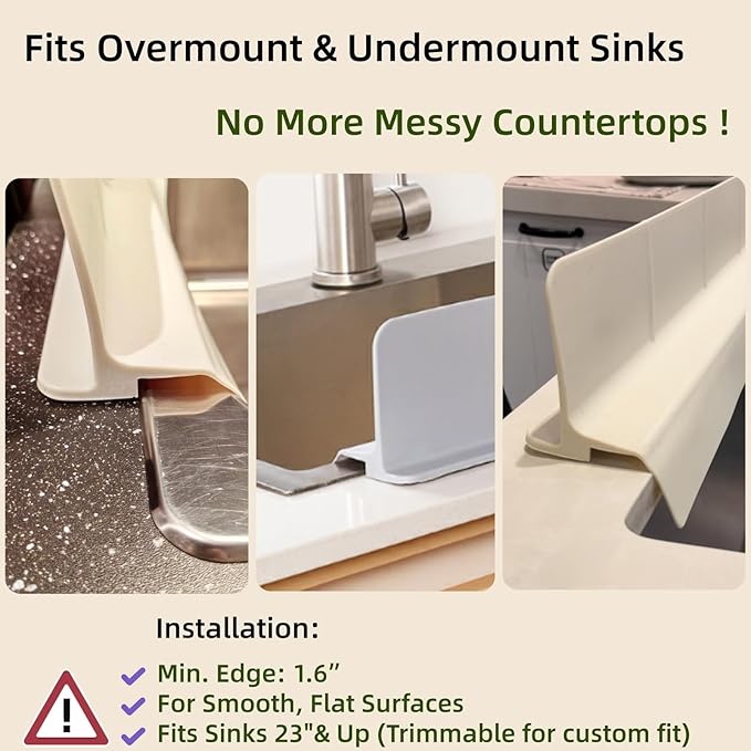 Sink Splash Guard for Kitchen, Splatter Screen & Silicone Water Guard with High Wall, Sink Edge Protector and Backsplash Guard, Easy to Install and Clean for Faucet and Countertop Area (Gray, 23")