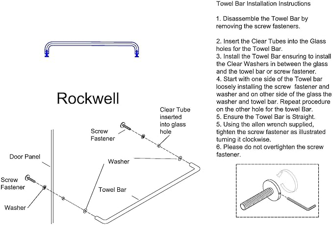Rockwell Security Mont Hard Single Sided Towel Bar 24 Inch Glass Brushed Nickel Finish for Commercial and Residential Frameless Heavy Glass Shower Doors