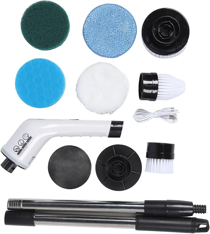 Electric Rotate Scrubber, Cordless Bathroom Scrubber Cleaning Brush with Multiple Heads Extension Pole Shower Cleaning Brush Adjustable & Detachable Handle for Bathroom Kitchen