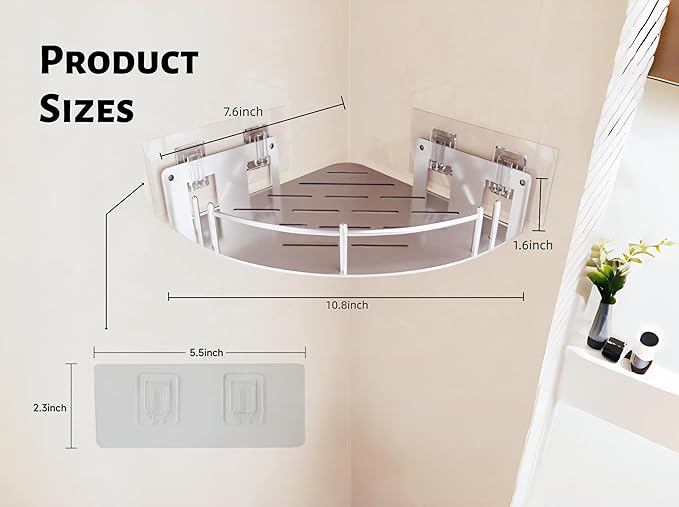 Bathroom Corner Shelf, 304 Stainless Steel, Integrated Molding Shower Caddy, Wall Mounted Bathroom Rack with Nail Free Adhesive, Suit for Storage Racks in Bathroom Kitchen(2 Pack)