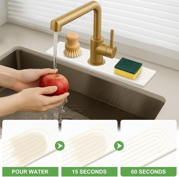 Small Stone Faucet Mat for Kitchen Sink Tray Diatomaceous Earth Quick Dry Faucet Mats Water Absorbing Diatomite Stone Drying Trays Kitchen Sink Protector Splash Guard Bathroom Counter Accessories