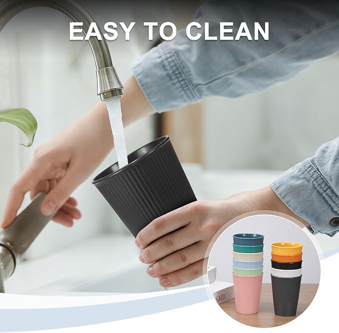 uxcell 4 Pcs Simple Toothbrush Cup, 3.3 x 3.3 x 4.2 Dishwasher Safe Bathroom Tumbler Reusable Plastic Cup Set for Storing Toothpaste Combs, Light Blue