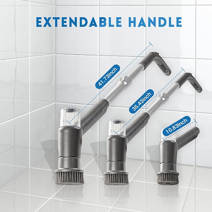 Electric Spin Scrubber,Spray with Foam Cordless Cleaning Brush, 2-Speed Shower Scrubber, Shower Cleaning Brush with 8 Replaceable Brush Heads, Adjustable Removable Handle for Bathroom, Kitchen（Gray