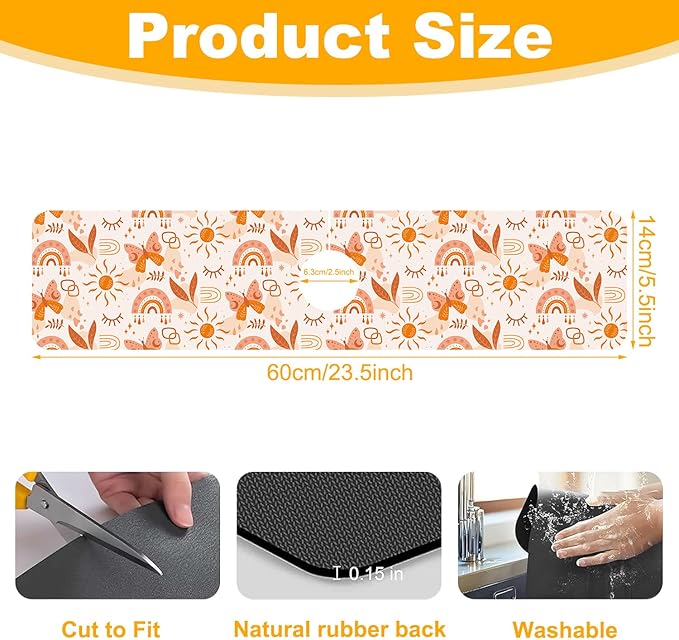 2 Pack Cute Rainbow Sink Splash Guard Faucet Mat Boho Rainbow Butterfly Super Absorbent Fast Drying Mat Sink Gadgets-Splash Guard Behind Faucet Drip Catcher for Kitchen Bathroom, 23.5"x5.5"