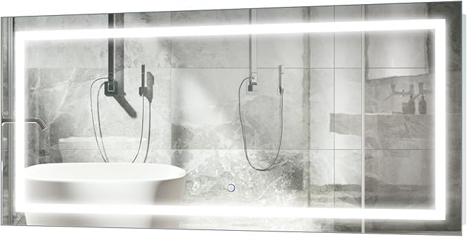 Krugg | Large 48 Inch X 24 Inch LED Bathroom Mirror | Lighted Vanity Mirror Includes Dimmer & Defogger | Wall Mount Vertical or Horizontal Installation