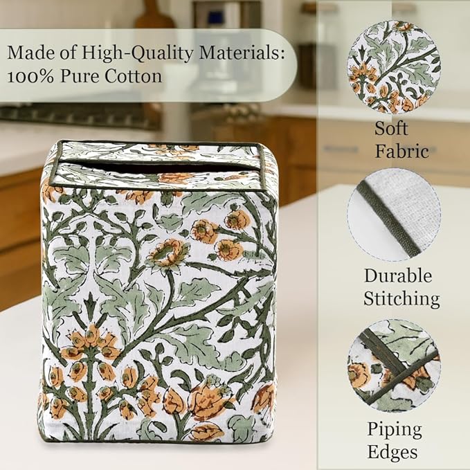 Ridhi Goldenrod Yellow Block Print Tissue Box Cover – Handmade Cotton Fabric Tissue Holder for Home Bedroom Living Room Bathroom Vanity Car Nightstand Office Kitchen – Decorative Square Napkin Holder