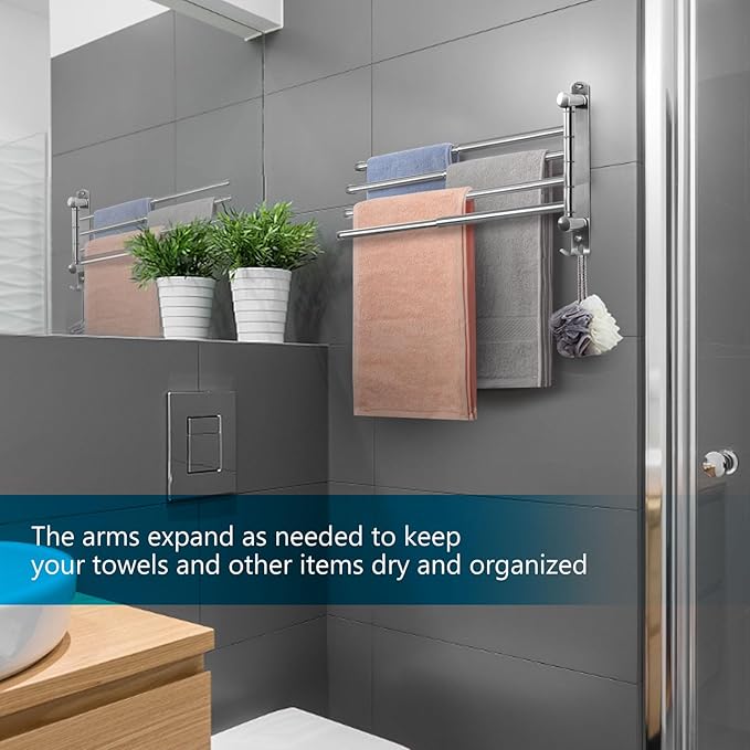 Adjustable Bathroom Towel Rack JSVER SUS304 Stainless Steel Towel Rack with Adjustable Arms (Silver, 4 Arms)