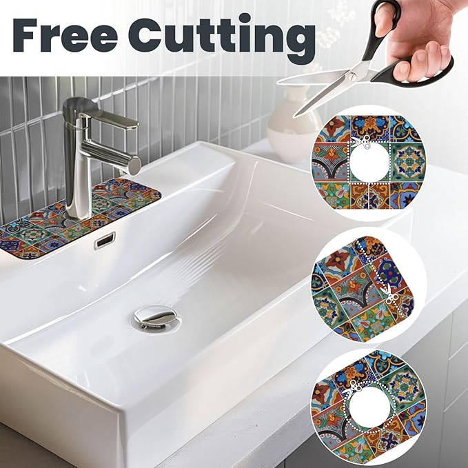 Faucet Draining Mat For Kitchen Sink, Talavera Mexican Tiles Diatom Mud Absorbent Drain Pad For Bathroom Kitchen Sink Splash Guard Drying Mat
