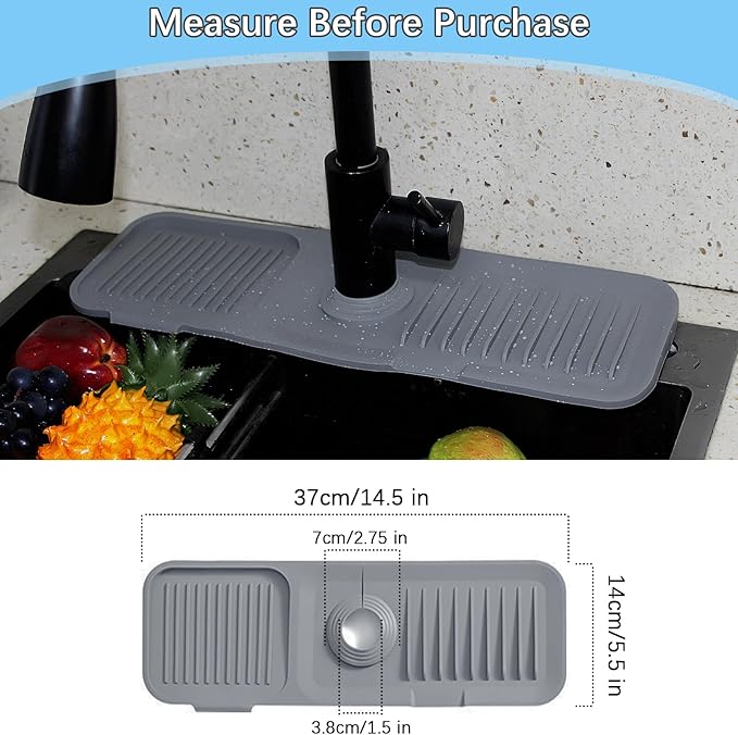 14.5 * 5.5 Inch Large Non-Slip Base,Multi-Surface Protector for Kitchen,Bathroom,Laundry,RV,Easy Clean Water Deflector Accessory(Dark Gray)