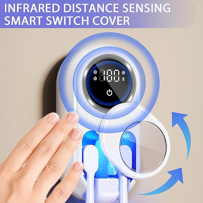 Wall Mounted Toothbrush Holder with Auto-Inductive Cover,Clean, Dry,LED Smart Screen,Electric Toothbrush Holder with 2 Toothbrush Slots for Home, Travel,Toothbrush Holders for Bathrooms (Black)
