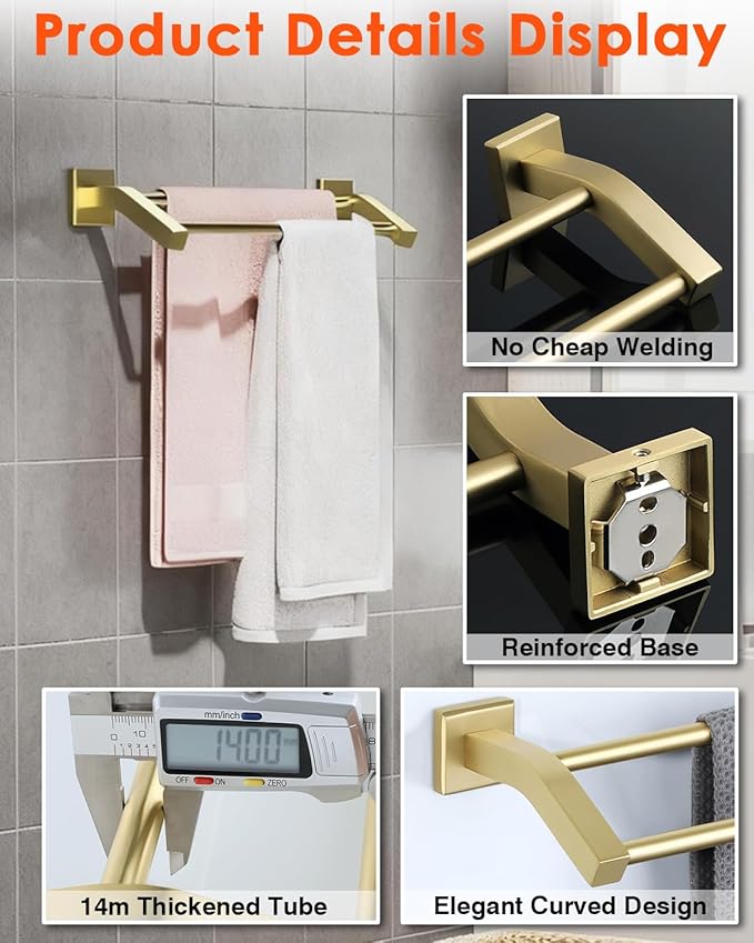 Alise Bath Double Towel Bars Towel Racks for Bathroom Lavatory,Wall Mount Towel Holder Heavy Duty SUS304 Stainless Steel Towel Hanger Towel Rail,Gold Finish,16 Inch