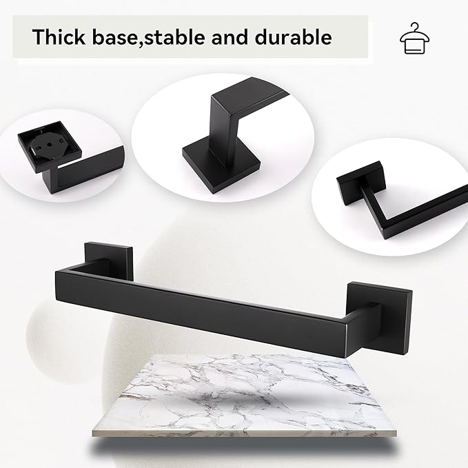LANC 2 Pack 16-Inch Bathroom Towel Bars, Total-18" Bathroom Square Towel Racks Kitchen Hand Towel Holders SUS304 Stainless Steel Wall Mount Towel Hanger Towel Rods, Matte Black A8804-4MB