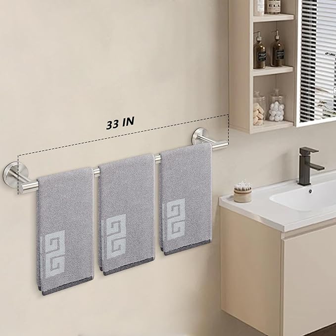 NearMoon Bath Towel Bar, Thicken Stainless Steel Shower Towel Rack Holder Wall Mounted for Bathroom, 33-lnch Overall Length-30-lnch Usable Hanging Space (1 Pack, Brushed Nickel)