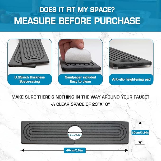 Faucet Mat for Kitchen Sink, Diatomite Quick Drying Tray , Long 23.6'' Kitchen Sink Splash Guard and Bathroom Stone Tray for Counter. Super Absorben. (Dark gray-Rectangle, 15.7" x 4")