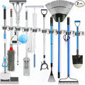 2 Pack Heavy Duty Wall Mount Broom Holder – Stainless Steel with 5 Racks & 4 Hooks Broom Organizer– Self-Adhesive or Screw Mount Mop Holder for Garage, Laundry, Kitchen – Silver