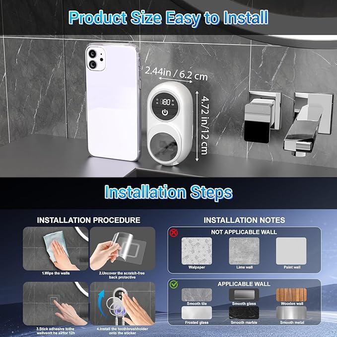 Smart Electric Toothbrush Holders for Bathrooms,Travel Toothbrush Holder with Motion-Sensing Cover,Auto-Clean & Instant Dry,2 Brush Slots,LED Display & USB Rechargeable (White)