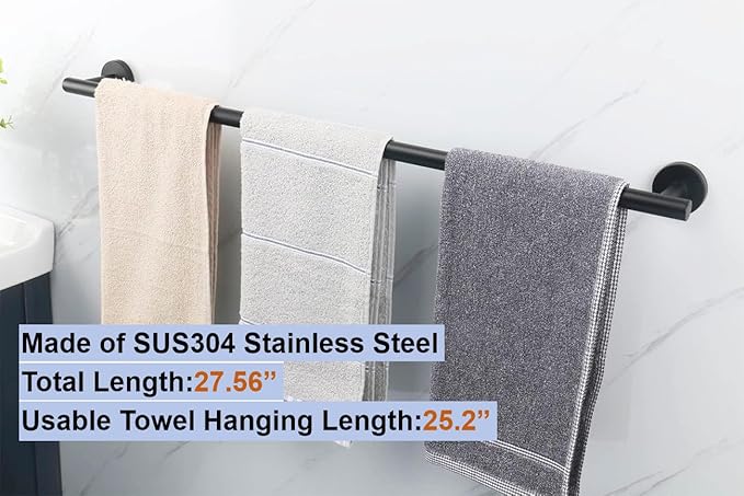28 Inch Towel Bar for Bathroom 9/12/16/24/28/33 Inch Kitchen Hand Towel Holder Matted Black SUS304 Stainless Steel RUSTPROOF Wall Mount Towel Rod (1, Matted Black, 28 Inch)