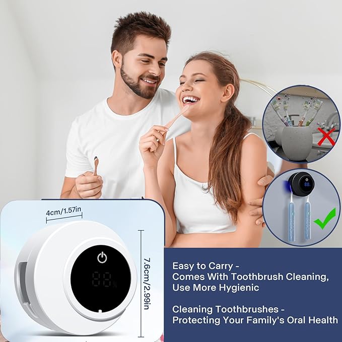 Toothbrush Sterilizer & Holder, Shmian Wall-Mounted Toothbrush Cleaner and Dryer for Bathroom and Travel, with LED Screen, Fits for Any Type Toothbrushes (White)