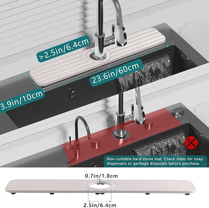 Faucet Mat for Kitchen Sink - 23.6 x 4inch Faucet Splash Guard for Bathroom Counter, Absorbent Diatomite Mat, Fast Drying Stone Sink Tray, Prevents Moisture Buildup