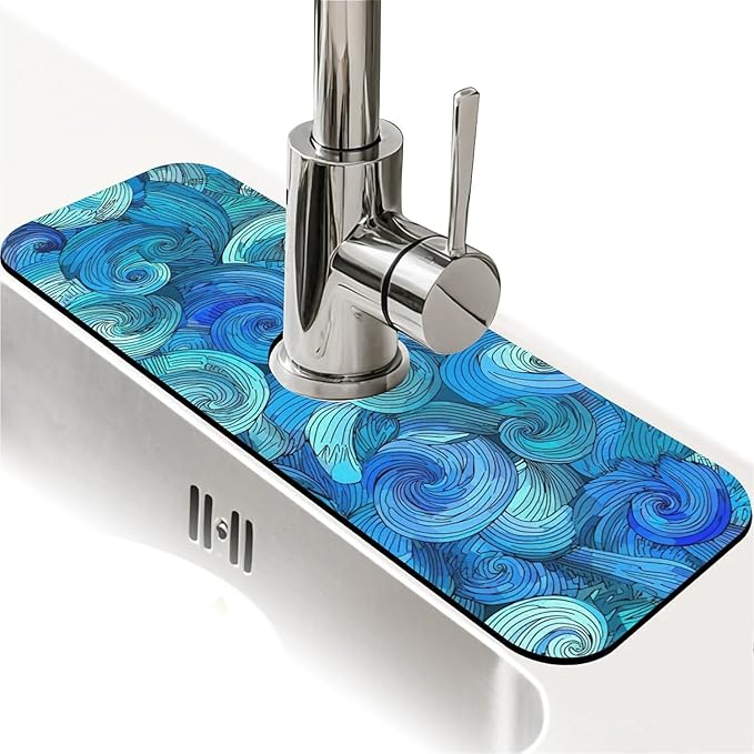 Kitchen Sink Splash Guard，Vortex and Spiral Faucet Mat Sink Gadgets-Super Absorbent Fast Drying Mat Drip Catcher for Kitchen, Bathroom,Sink Mat, Dish Drying Mat, Bathroom(15" X 5.5" )