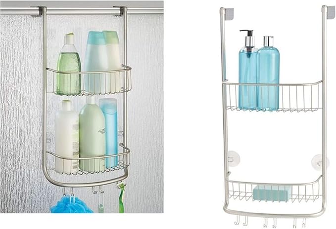 iDesign Forma Bathroom Over The Door Shower Caddy with Storage Baskets Shelves for Shampoo, Conditioner, Soap, Set of 1, Satin
