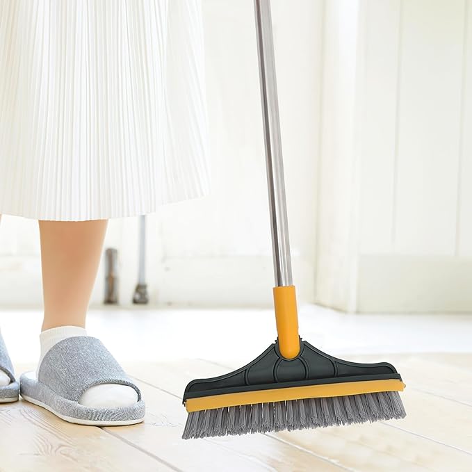 Veemoon Double-Sided Floor Scrub Brush for Grout and Tile Bathroom Floor Scrubber Brush with Long Handle Yellow-Green Upgrade Deep Corner Cleaning