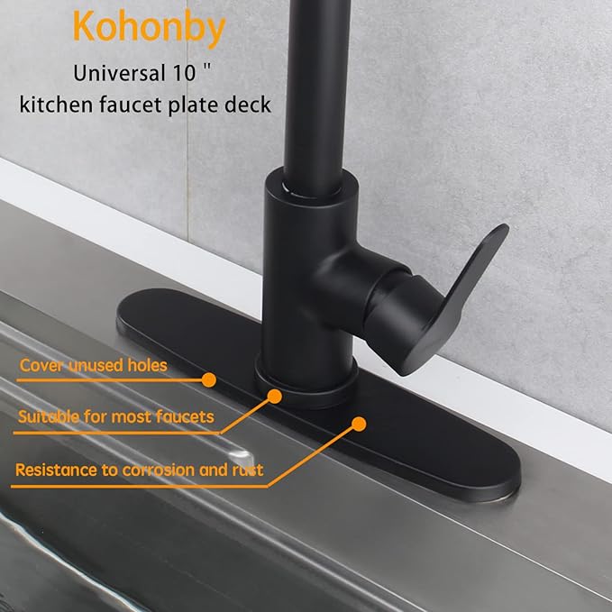 Hole Cover Deck Plate Escutcheon 10 Inch for Bathroom or Kitchen Sink Faucet Single Hole Matte Black Stainless Steel Faucet Deck Plate