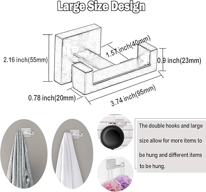 BOZWELL Double Towel Hooks for Bathroom Bushed Nickel Wall Mount，2 Pack Modern Square Style Coat Robe Hook，Stainless Steel Heavy Duty Door Hanger for Bathroom Bedroom Kitchen Hotel Pool 1502-NL-2
