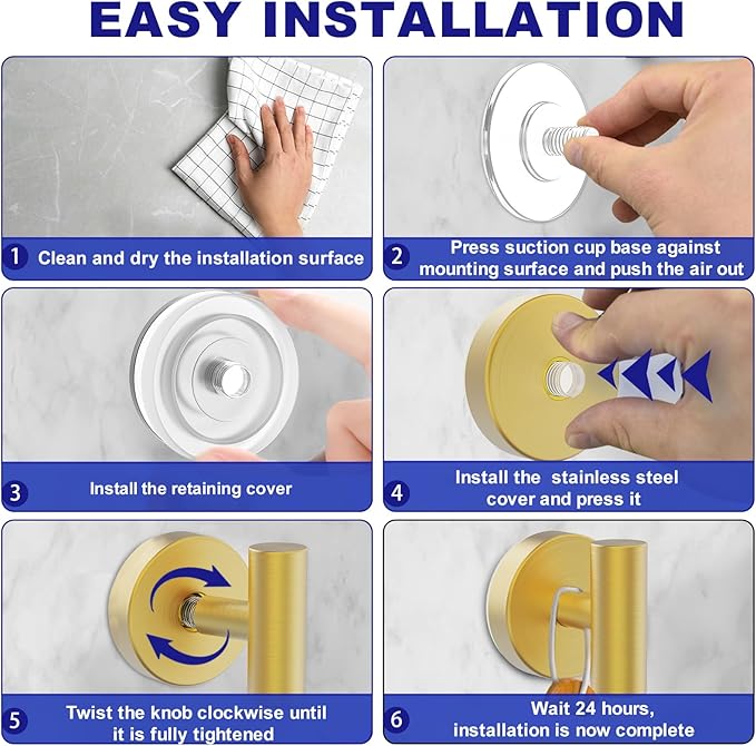 Suction Cup Hooks, Shower Hooks for Inside Shower – Removable Towel Hooks for Bathroom Window Glass Mirror Tile, Bath Robe Looafh Hook for Hanging – Waterproof & Rustproof, Gold(2 Pack)