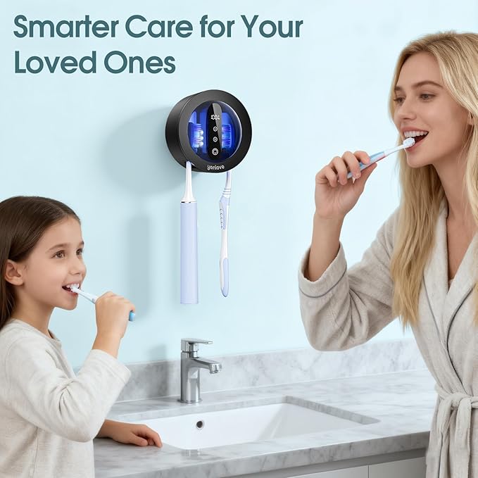 Tooth Brush Holder for Bathroom, Smart Toothbrush Holders Wall Mounted, Toothbrush Cleaner Organizer with LED Screen and Drying Fits Most Electric, Manual and Kids’ Toothbrushes for Home & Travel