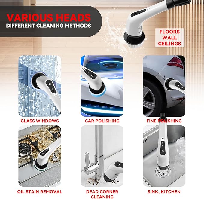 Electric Spin Scrubber Cordless Handheld Adjustable Smart Low Noise Power Shower Cleaning Brush 25W for Bathroom Tile Floor Car