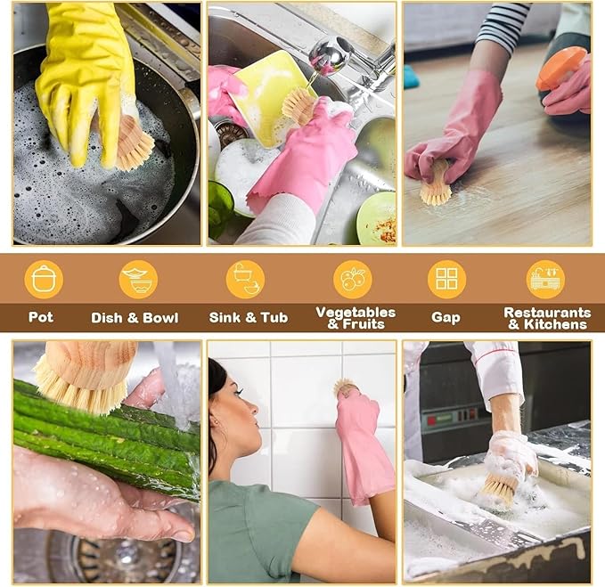 Bamboo Dish Scrub Brush - Natural Fiber Kitchen Dish Scrubber, for Cleaning Pots, Sink, Tableware and Vegetables (Sisal)
